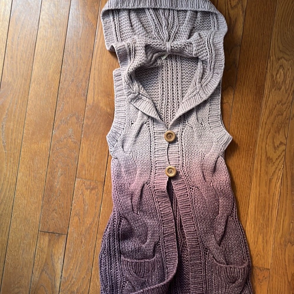 Free People cable knit hooded long sweater vest cardigan size small